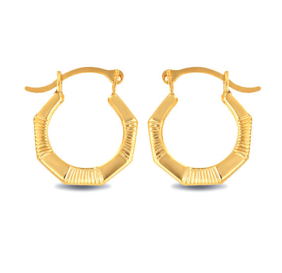 14K Yellow Gold Striped & Solid Octagon Reversible Hoop Earrings (0.50