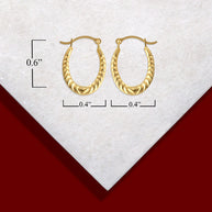 14K Yellow Gold Textured Heart Reversible Oval Hoop Earrings (0.60