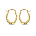 14K Yellow Gold Textured Heart Reversible Oval Hoop Earrings (0.60