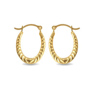 14K Yellow Gold Textured Heart Reversible Oval Hoop Earrings (0.60