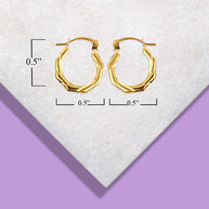 14K Yellow Gold Ribbed Octagon Reversible Hoop Earrings (0.50