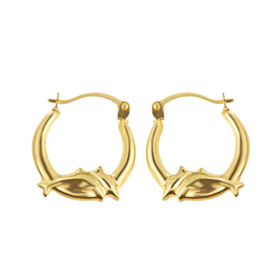 14K Yellow Gold Sea Dolphin Reversible Hoop Earrings (0.60")