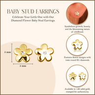 14K Yellow Gold Diamond Flower Baby Stud Earrings
