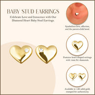 14K Yellow Gold Diamond Heart Baby Stud Earrings