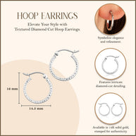 14K White Gold Textured Diamond Cut Hoop Earrings