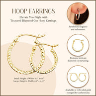 14K Yellow Gold Textured Diamond Cut Hoop Earrings (Available in Small/Large)