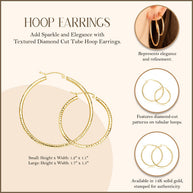 Yellow Gold Textured Diamond Cut Tube Hoop Earrings (Available in Small/Large)
