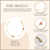 14K Yellow Gold Enamel Butterfly Pearl Charm Baby Bracelet