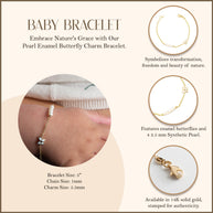 14K Yellow Gold Pearl Enamel Butterfly Charm Baby Bracelet