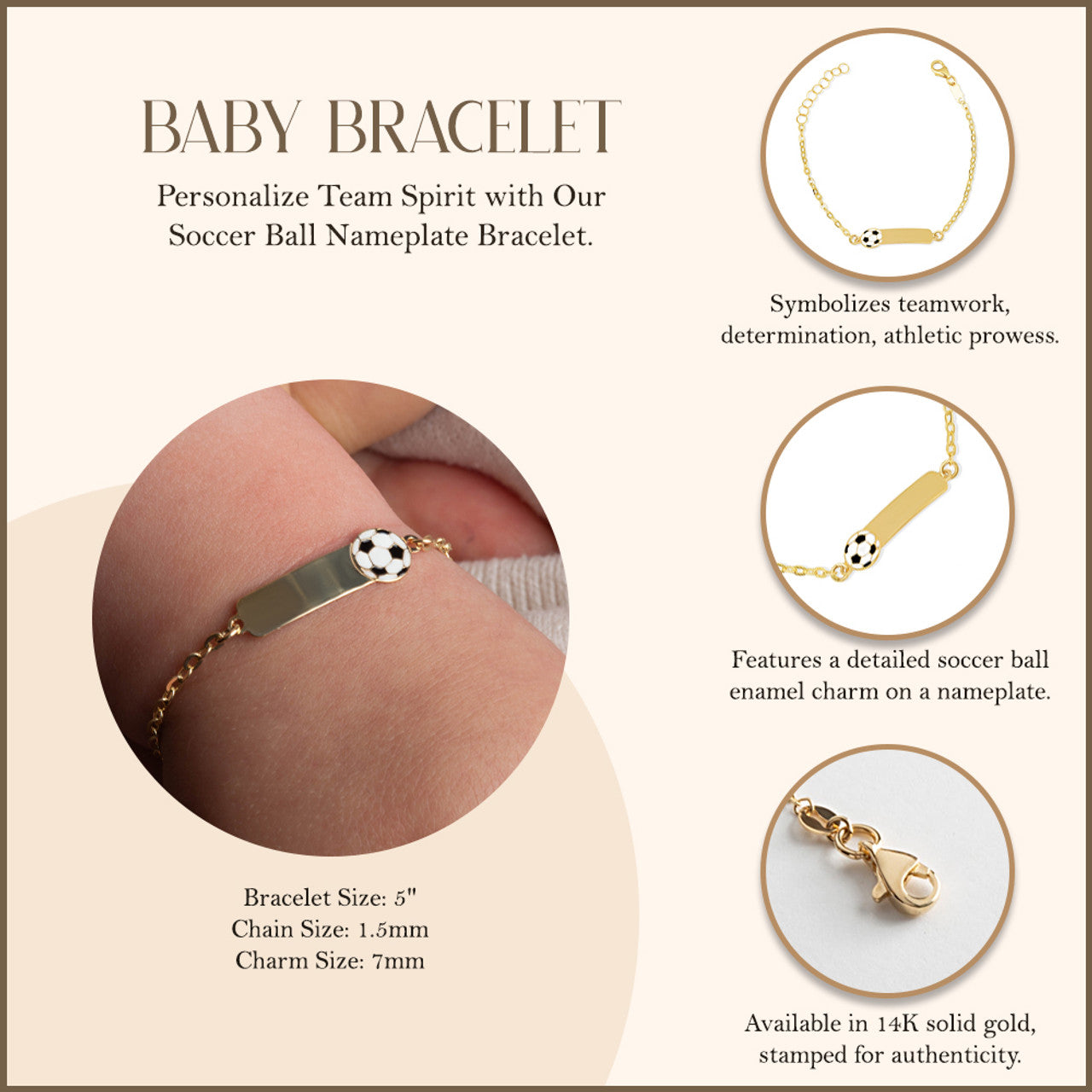 14K Yellow Gold Diamond Heart Nameplate Engravable Love Baby Bracelet