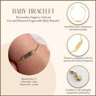 14K Yellow Gold Diamond Car Nameplate Engravable Baby Bracelet