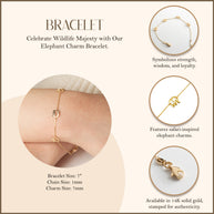 14K Yellow Gold Elephant Wildlife Charm Bracelet 7