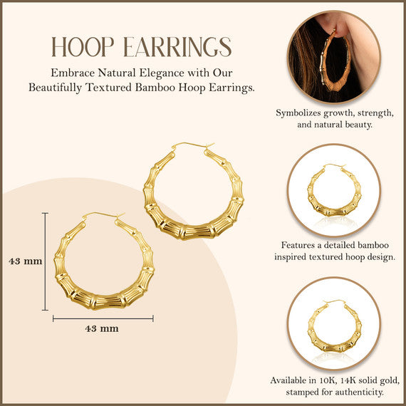 Yellow Gold Bamboo Hoop Earrings