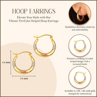 Gold Tri-Color Striped Hoop Earrings