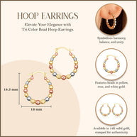 Tri-Color Gold Bead Hoop Earrings