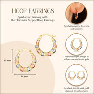 Tri-Color Gold Striped Hoop Earrings