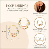Tri-Color Gold Heart Hoop Earrings