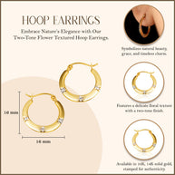 Two-Tone Gold Flower Textured Hoop Earrings