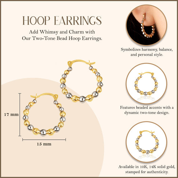 Two-Tone Gold Bead Hoop Earrings