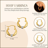 Two-Tone Gold Dolphin Heart Hoop Earrings