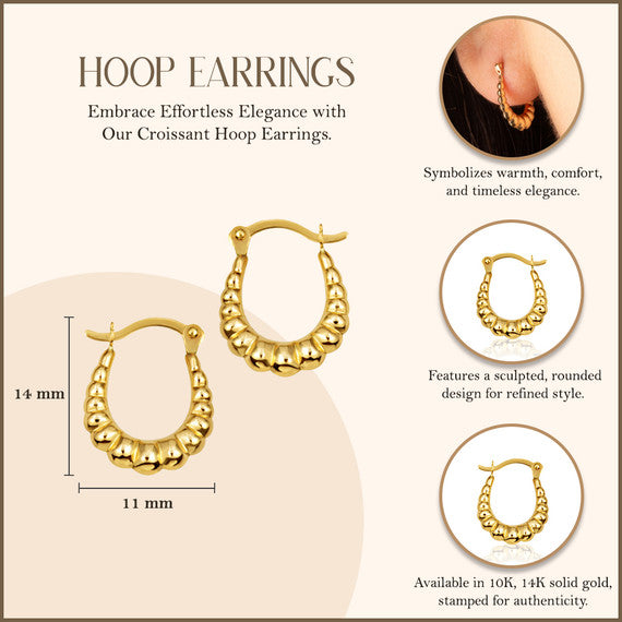 Yellow Gold Croissant Hoop Earrings