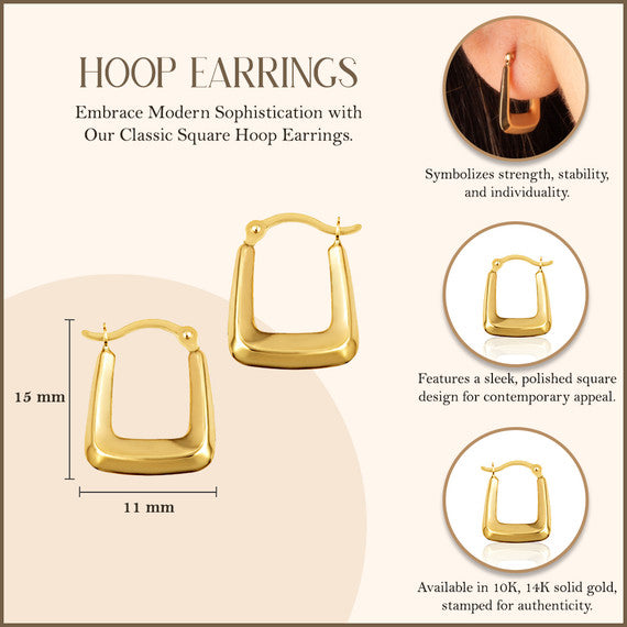 Yellow Gold Classic Square Hoop Earrings
