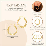 Yellow Gold Beaded Textured Hoop Earrings