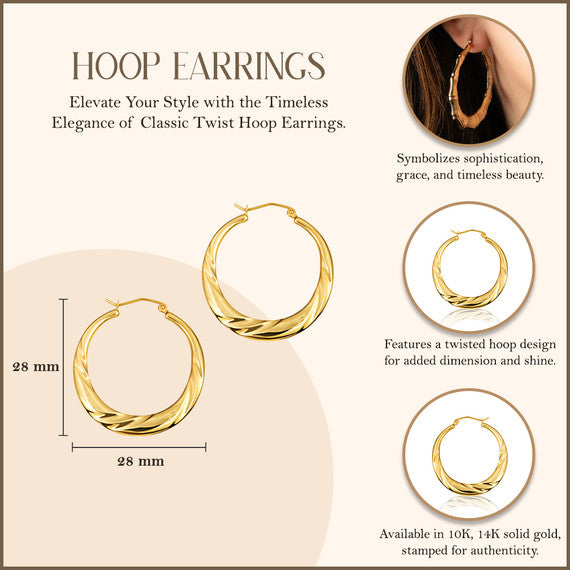 Yellow Gold Classic Twist Hoop Earrings