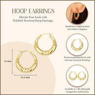 14K Polished Yellow Gold Textured Hoop Earrings