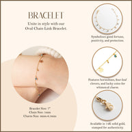 14K Yellow Gold Evil Eye 4 Leaf Clover Lucky Charm Bracelet 7