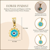 Yellow Gold Blue Enamel Evil Eye Flower Pendant Necklace