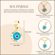 Yellow Gold Blue Enamel Evil Eye Sun Pendant Necklace