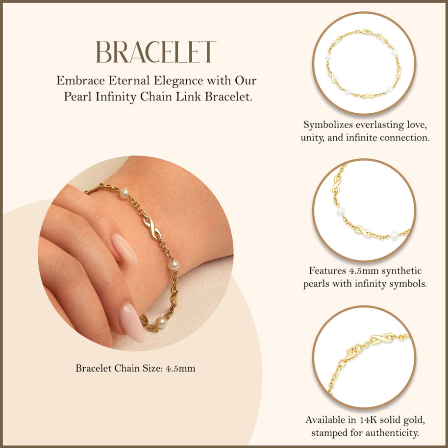 Pearl Birthstone Infinity Bracelet in 14K Gold