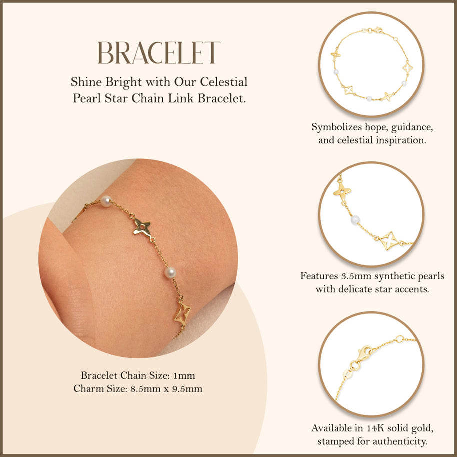 Star Pearl Bracelet in 14K Gold