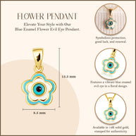 14K Yellow Gold Blue Enamel Flower Evil Eye Of Protection Pendant Necklace