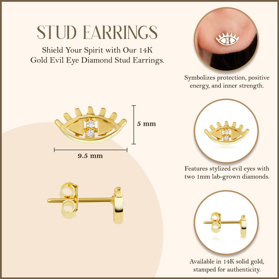 14K Gold Diamond Evil Eye Earrings