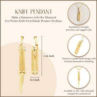 Yellow Gold Diamond Cut Pocket Knife Switchblade Pendant Necklace