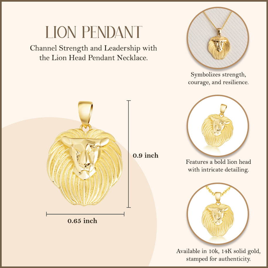 Yellow Gold Lion Head Pendant Necklace