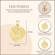 Yellow Gold Lion Head Pendant Necklace