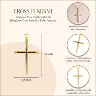 14K Gold Religious Cross Crucifix Tube Pendant Necklace (Available in Yellow/White Gold)
