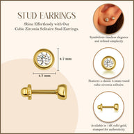 14K Gold 4.3mm Bezel Set Cubic Zirconia Solitaire Stud Earrings