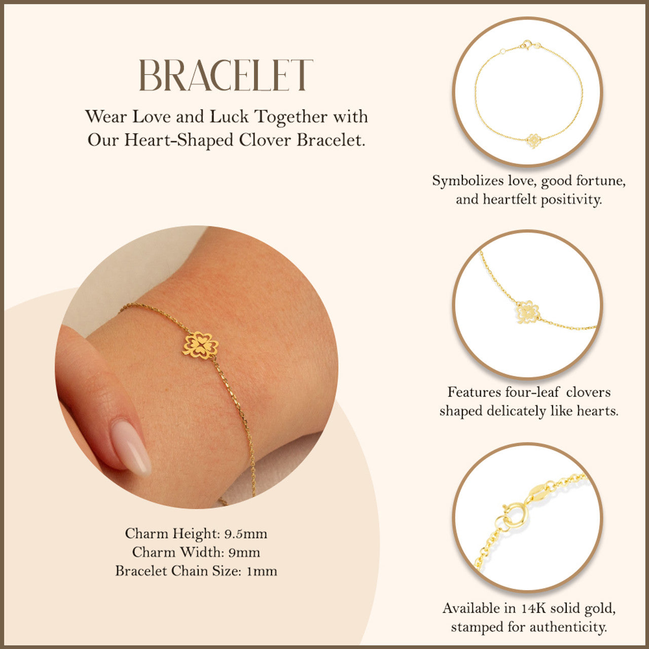 Four Leaf Clover Bracelet in 14K Gold