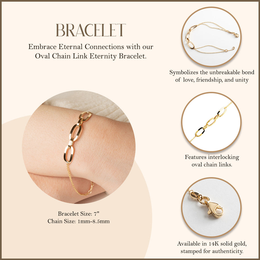 14K Yellow Gold Oval Chain Link Eternity Bracelet 7