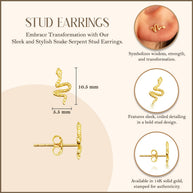 14K Yellow Gold Snake Serpent Stud Earrings