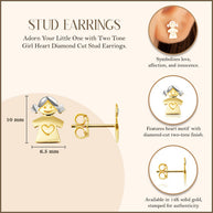 14K Two-Tone Gold Girl Diamond Cut Heart Stud Earrings