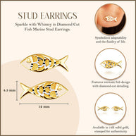 14K Yellow Gold Diamond Cut Fish Ocean Stud Earrings