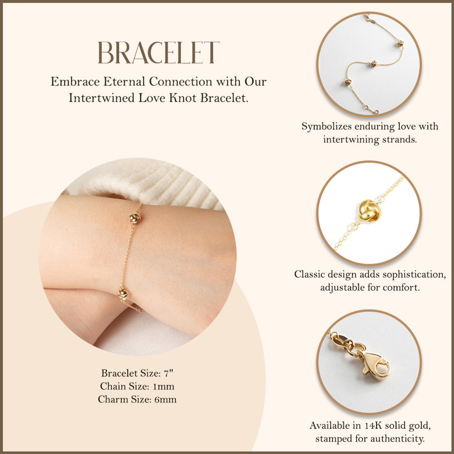 14K Yellow Gold Intertwined Love Knot Bracelet 7