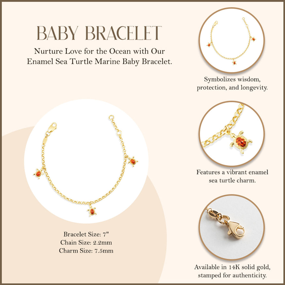 14K Yellow Gold Enamel Sea Turtle Ocean Baby Bracelet