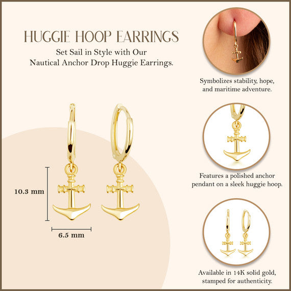 14K Gold Anchor Earrings