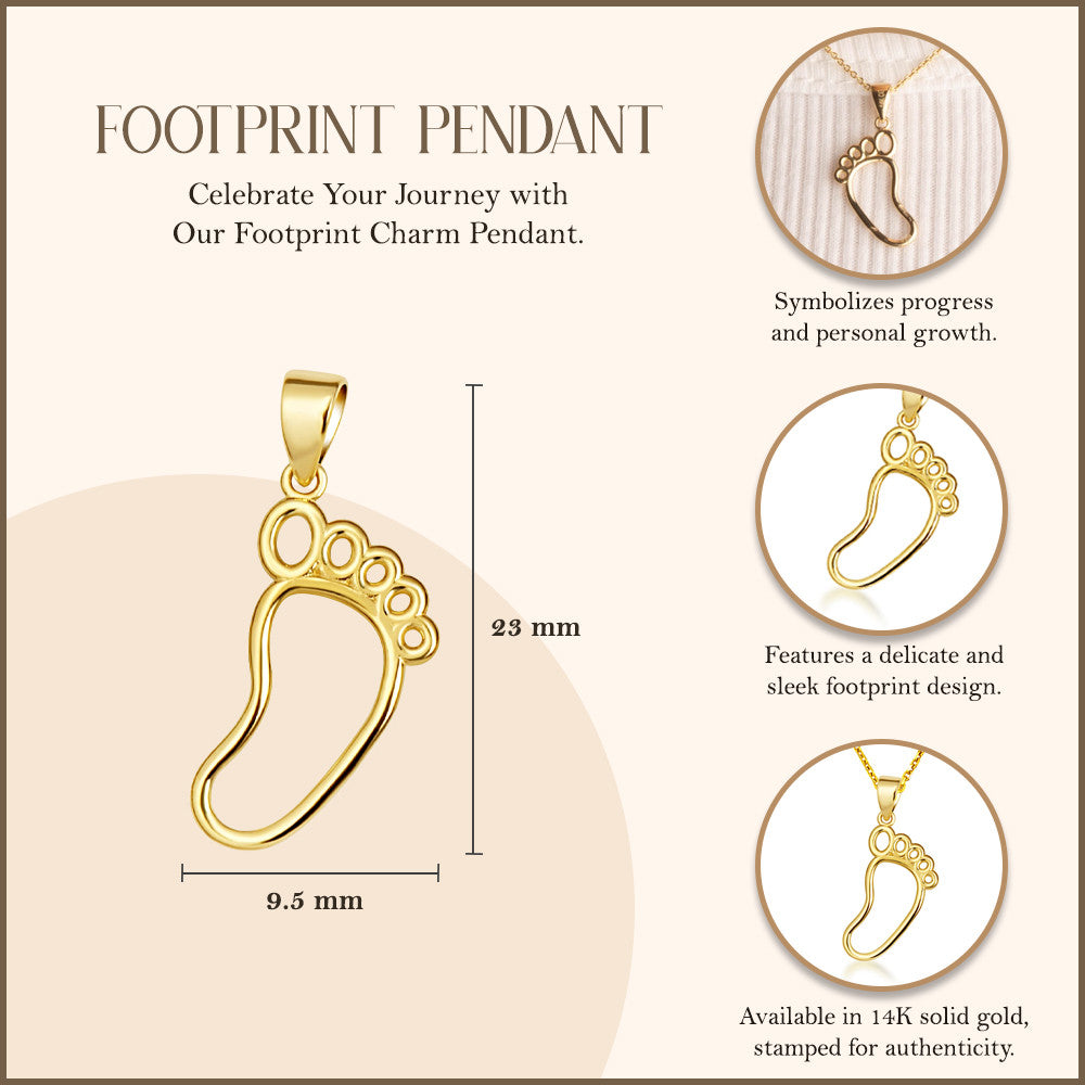 14K Yellow Gold Footprint Charm Pendant Necklace